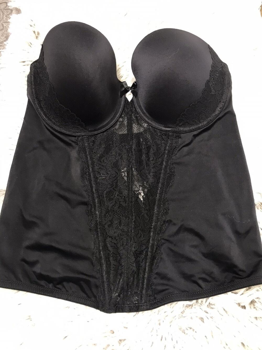 Women's Maidenform Bustier Corset Bra 34C Strapless Shapewear Black Lace Boned